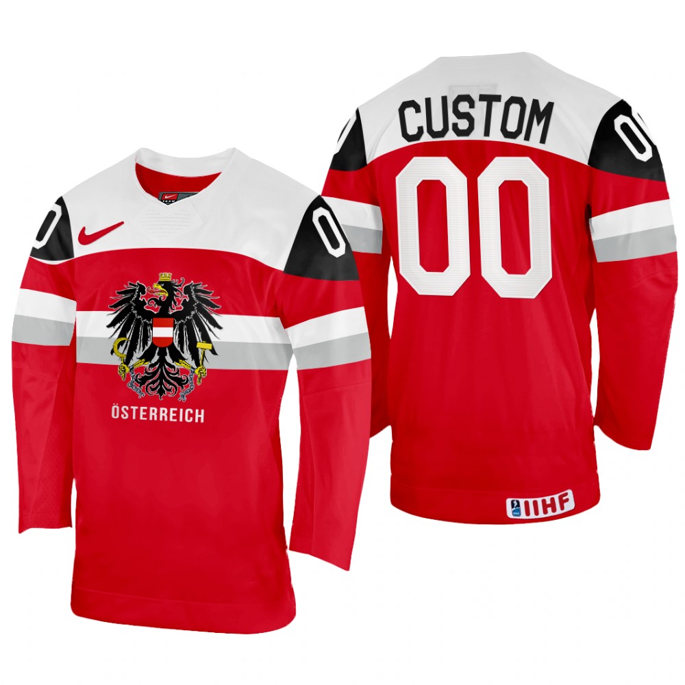 Men Austria Hockey Custom 2022 IIHF World Championship Red #00 Jersey Away