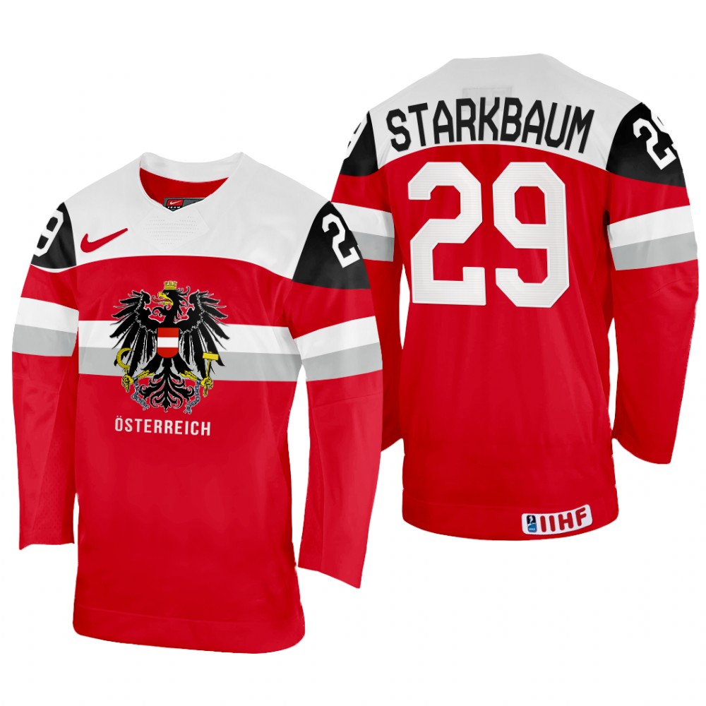 Men Austria Hockey Bernhard Starkbaum 2022 IIHF World Championship Red #29 Jersey Away