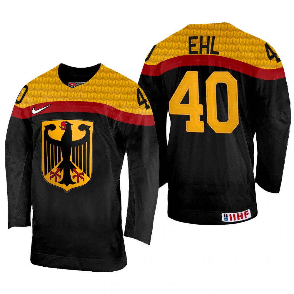 Men Alexander Ehl Germany Hockey Black Away Jersey 2022 IIHF World Championship