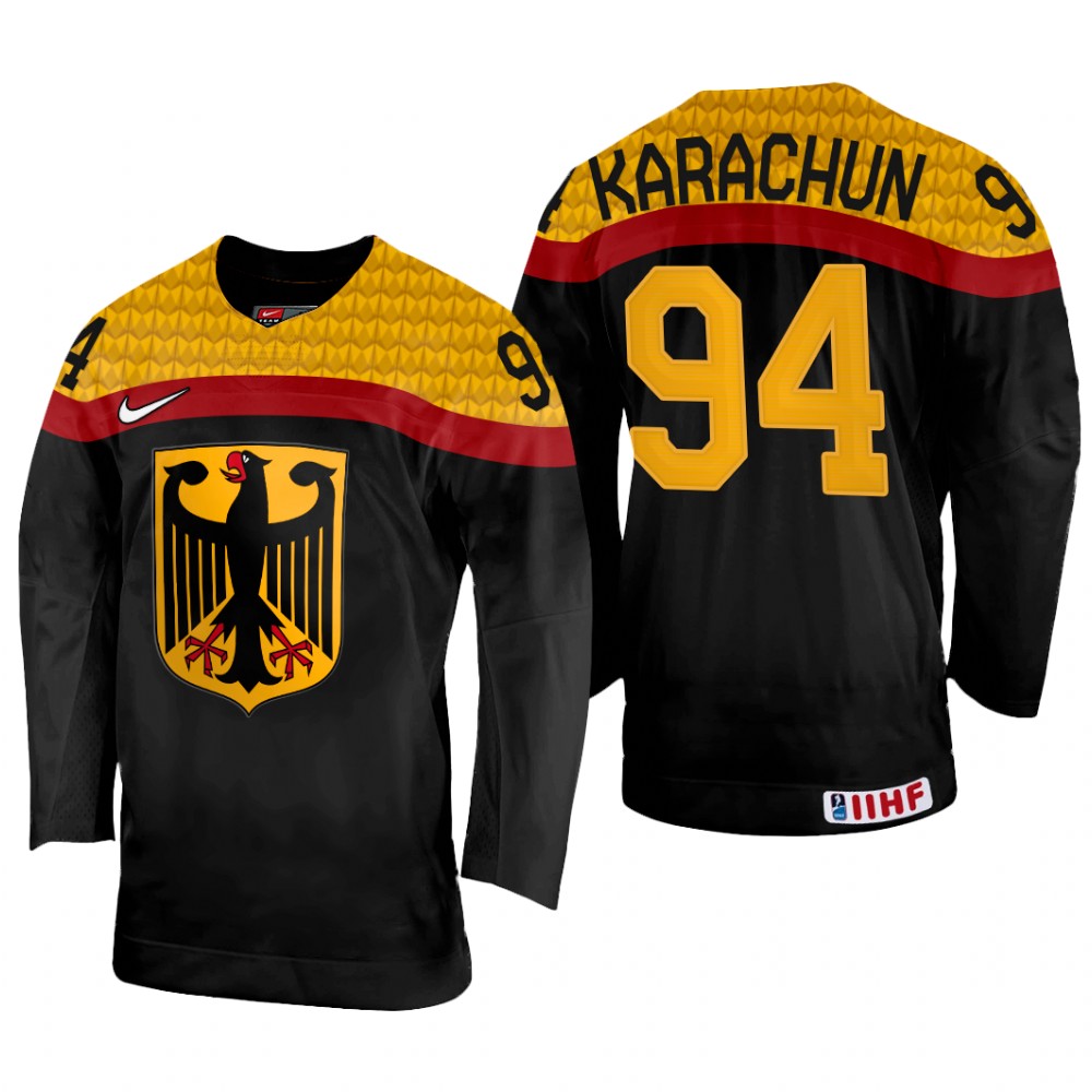 Men Alexander Karachun Germany Hockey Black Away Jersey 2022 IIHF World Championship