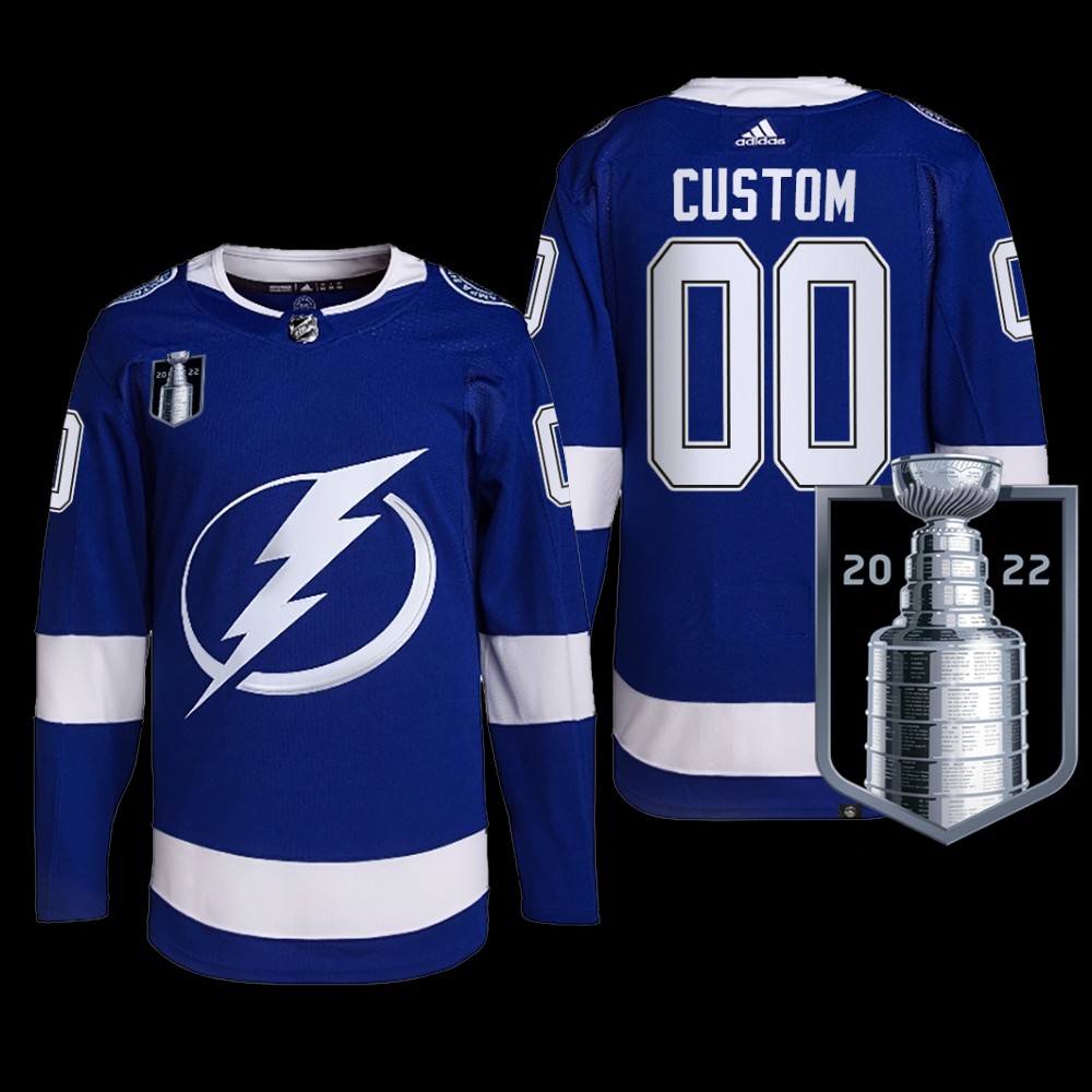 Men 2022 Stanley Cup Final Tampa Bay Lightning Custom Jersey Primegreen Blue #00 Uniform