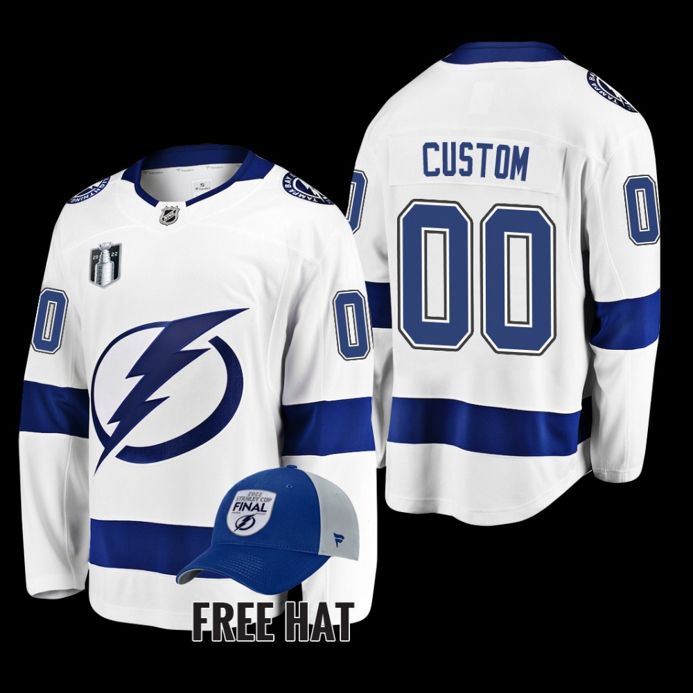 Men Custom Tampa Bay Lightning 2022 Stanley Cup Final White Away Jersey