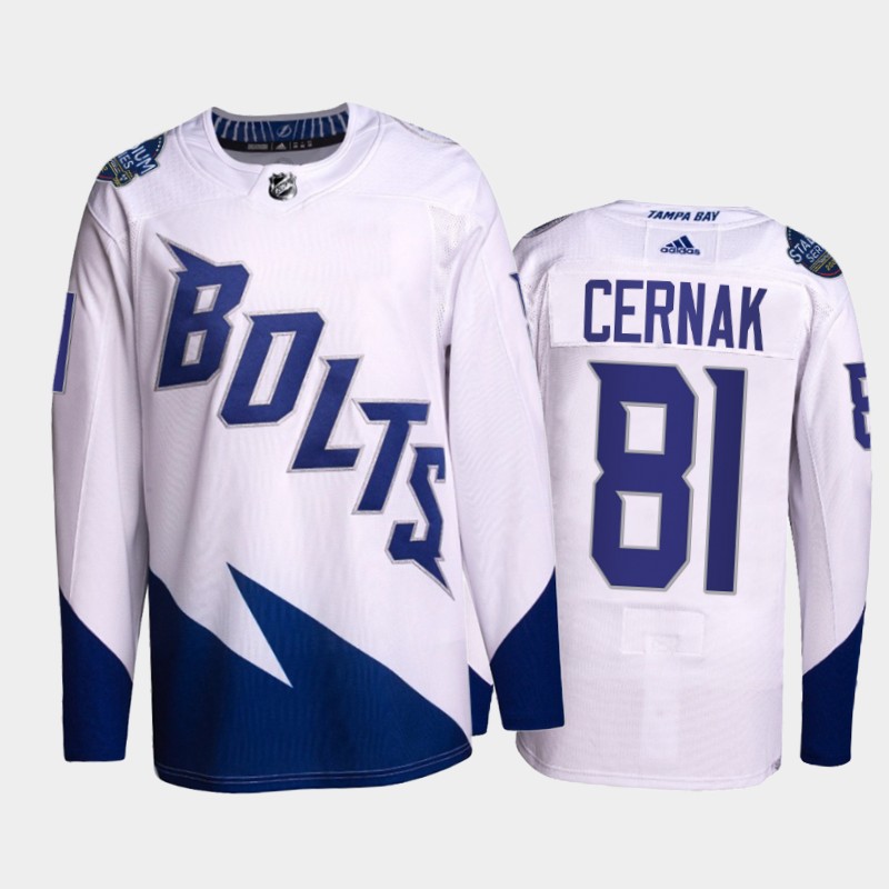 Men Erik Cernak Lightning 2022 Stadium Series Jersey #81 Primegreen White Uniform