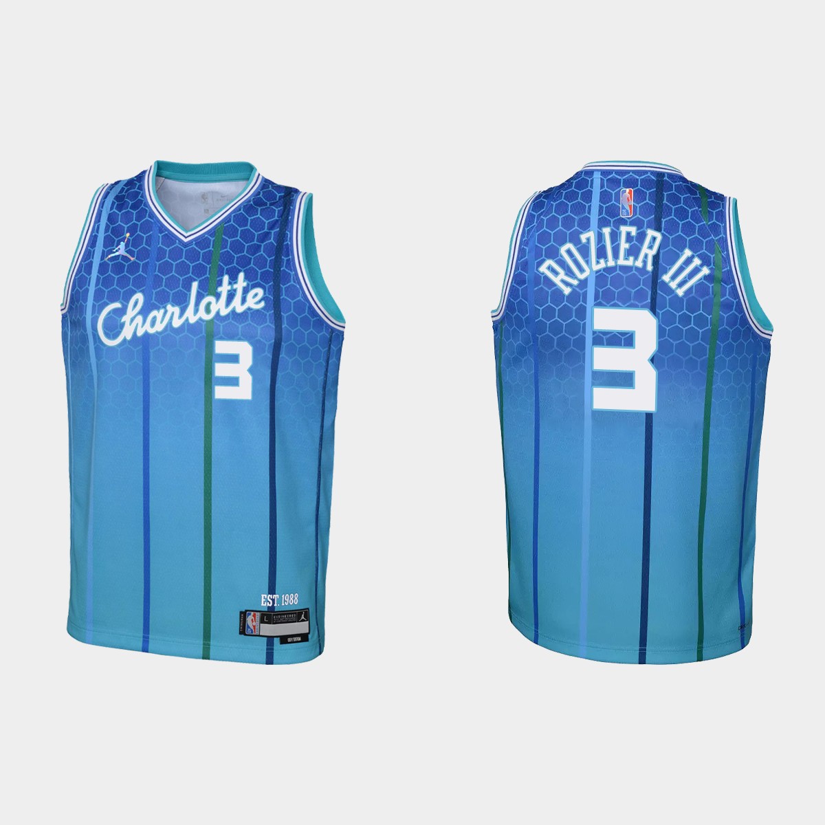 2021-22 Charlotte Hornets #3 Terry Rozier III 75th Anniversary City Blue Jersey Youth