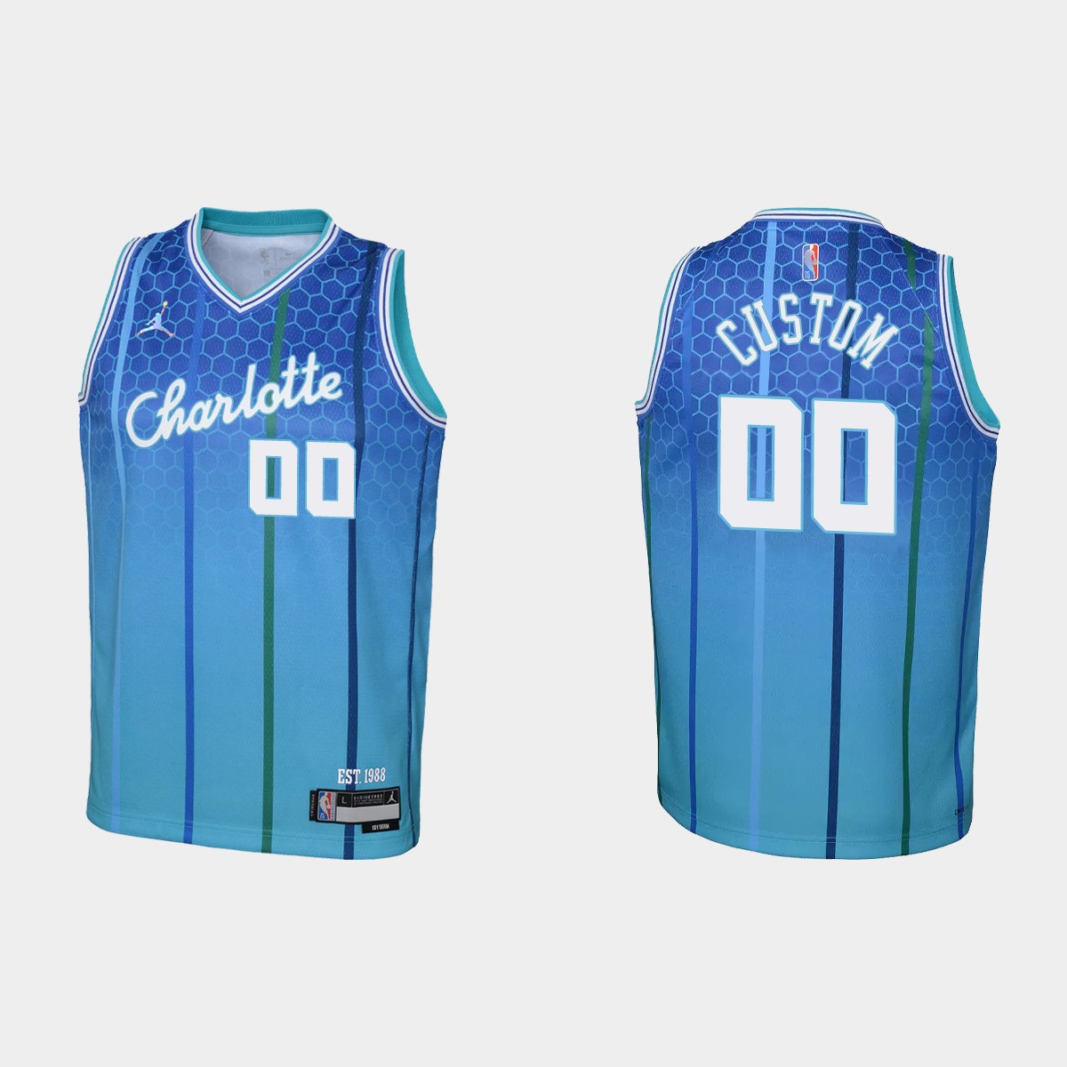 2021-22 Charlotte Hornets #00 Custom 75th Anniversary City Blue Jersey Youth