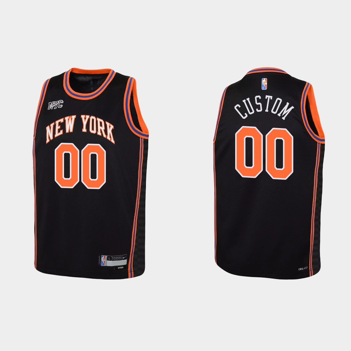 2021-22 New York Knicks #00 Custom 75th Anniversary City Black Jersey Youth