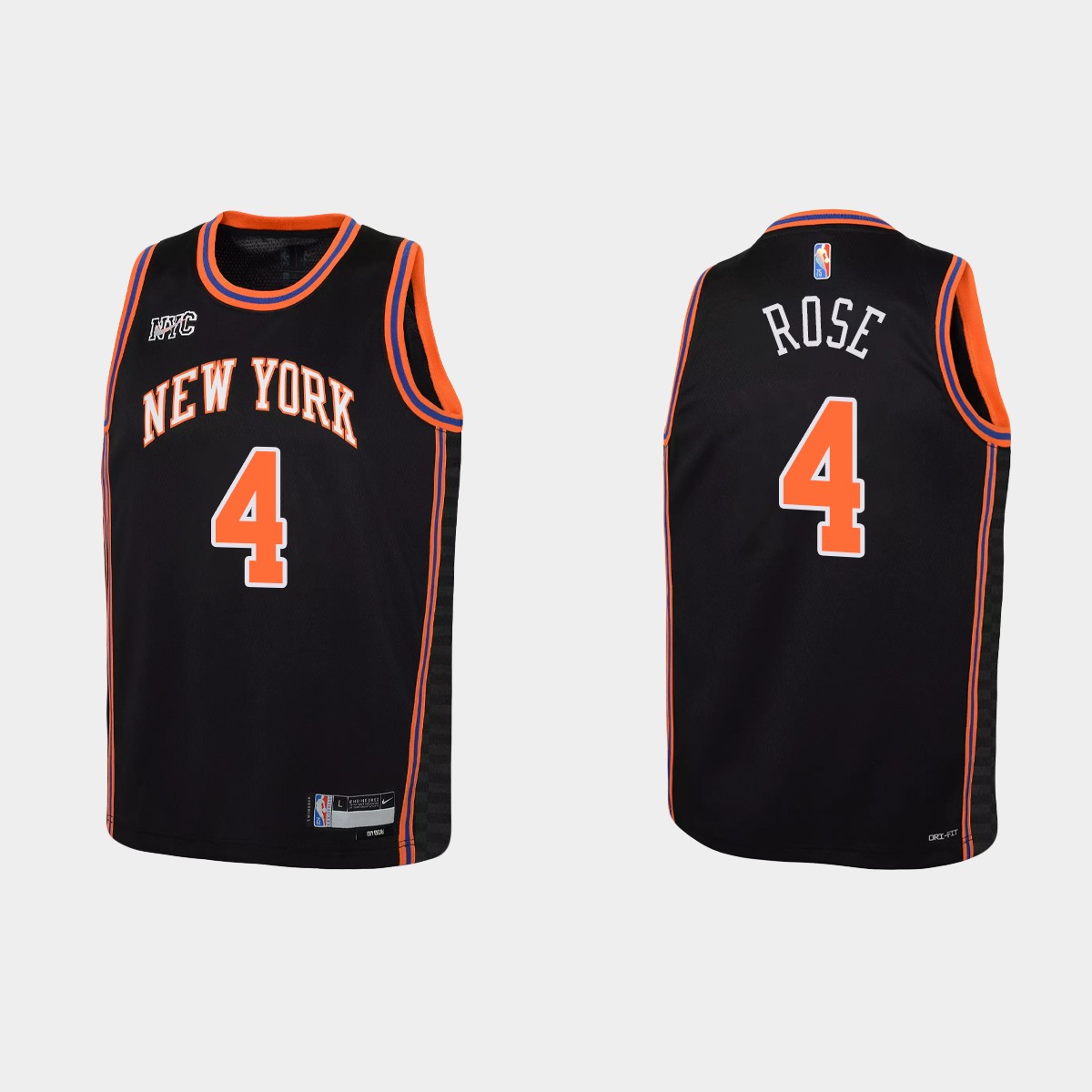 2021-22 New York Knicks #4 Derrick Rose 75th Anniversary City Black Jersey Youth