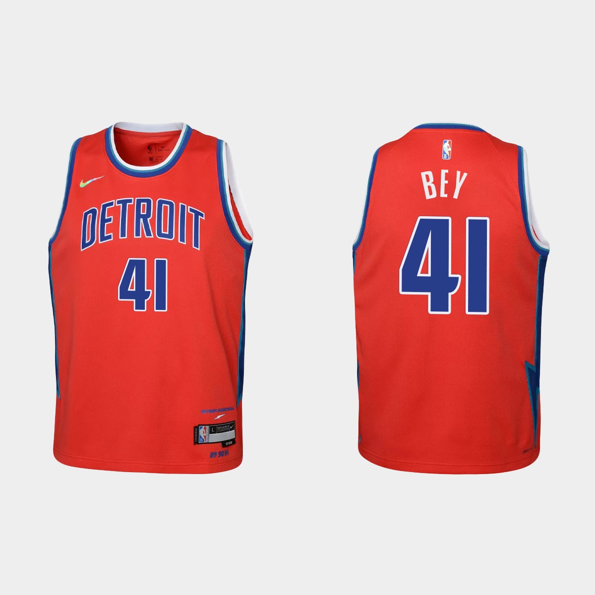 2021-22 Detroit Pistons #41 Saddiq Bey 75th Anniversary City Red Jersey Youth