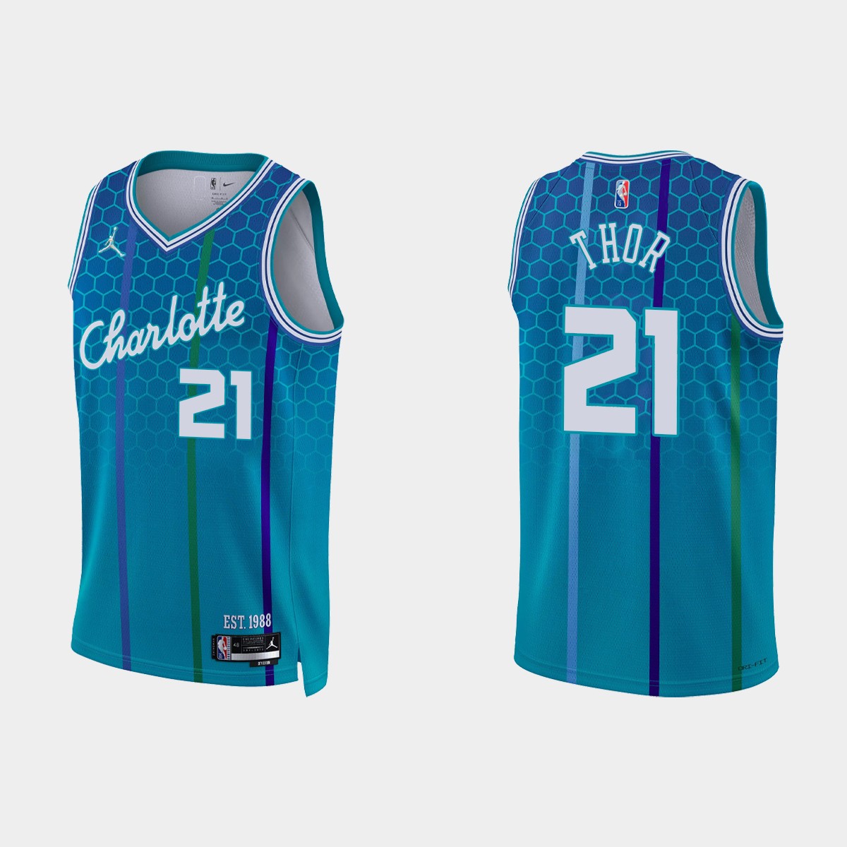 2021-22 Charlotte Hornets No. 21 JT Thor 75th Anniversary City Blue Jersey