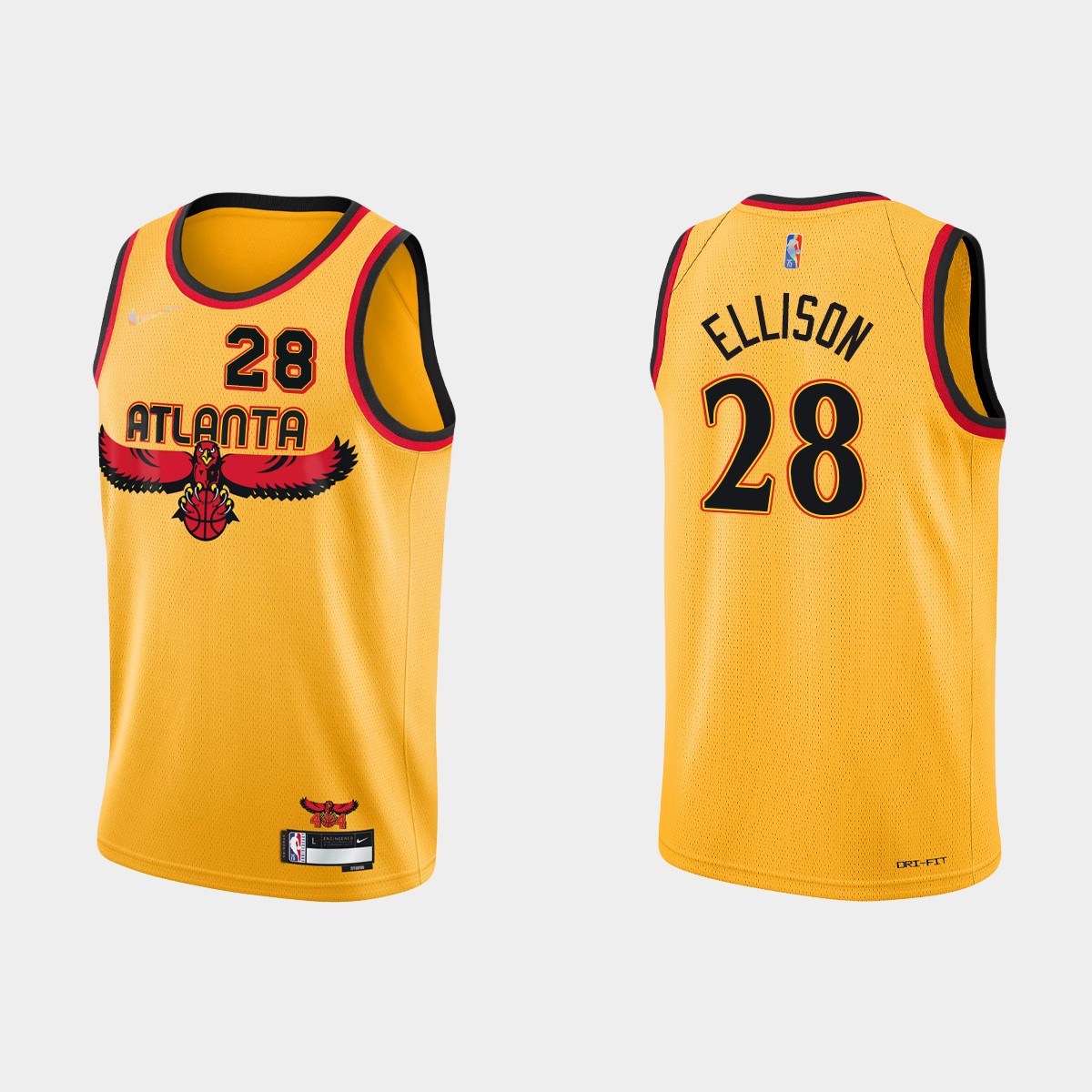 2021-22 Atlanta Hawks No. 28 Malik Ellison 75th Anniversary City Gold Jersey