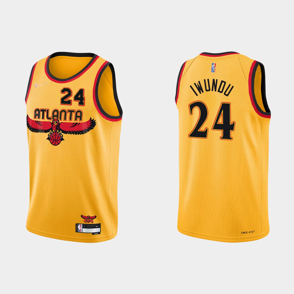 2021-22 Atlanta Hawks No. 24 Wes Iwundu 75th Anniversary City Gold Jersey