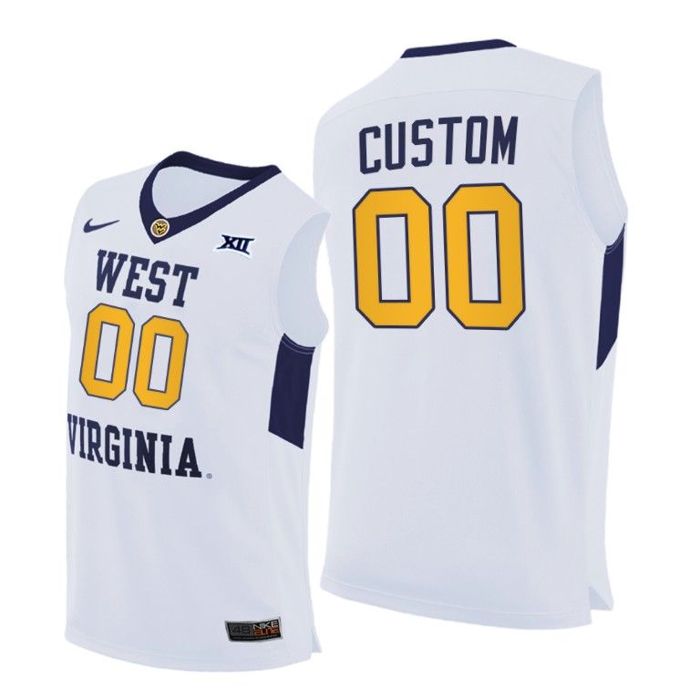 Men West Virginia Mountaineers Custom #00 White Home 2020-21 Jersey