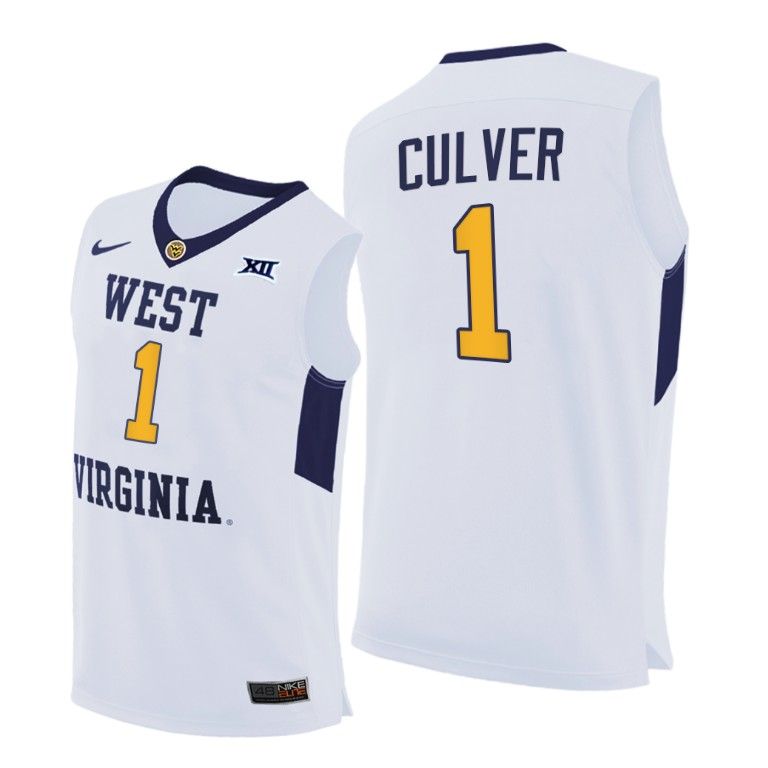 Men West Virginia Mountaineers Derek Culver #1 White Home 2020-21 Jersey