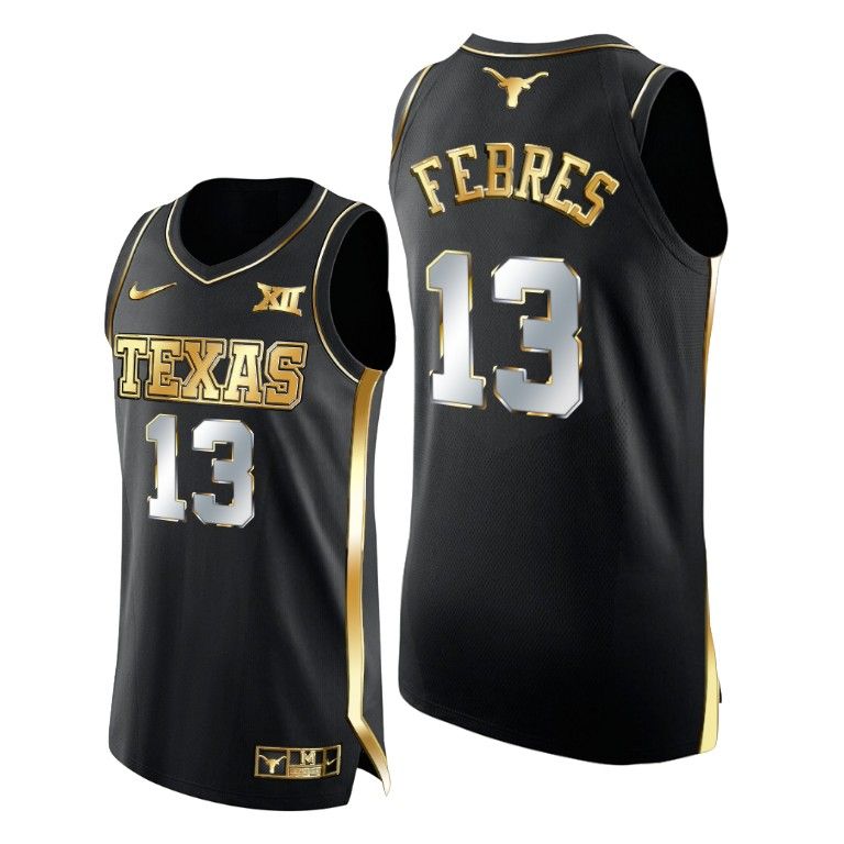Men Jase Febres Black Golden Texas Longhorns 2021 March Madness Jersey