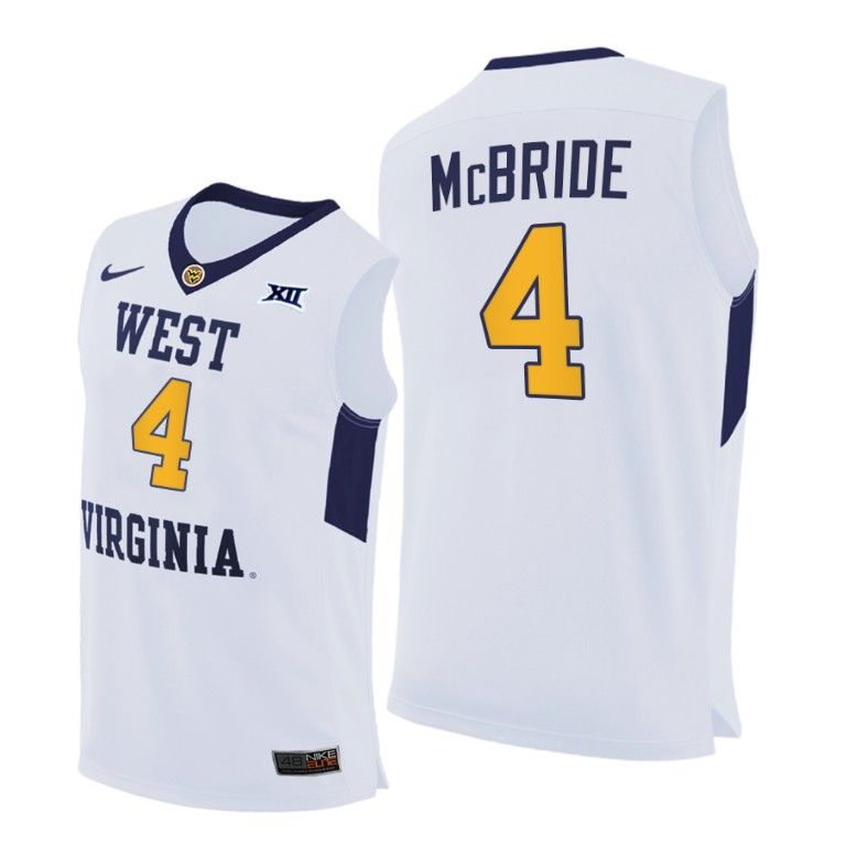 Men West Virginia Mountaineers Miles McBride #4 White Home 2020-21 Jersey