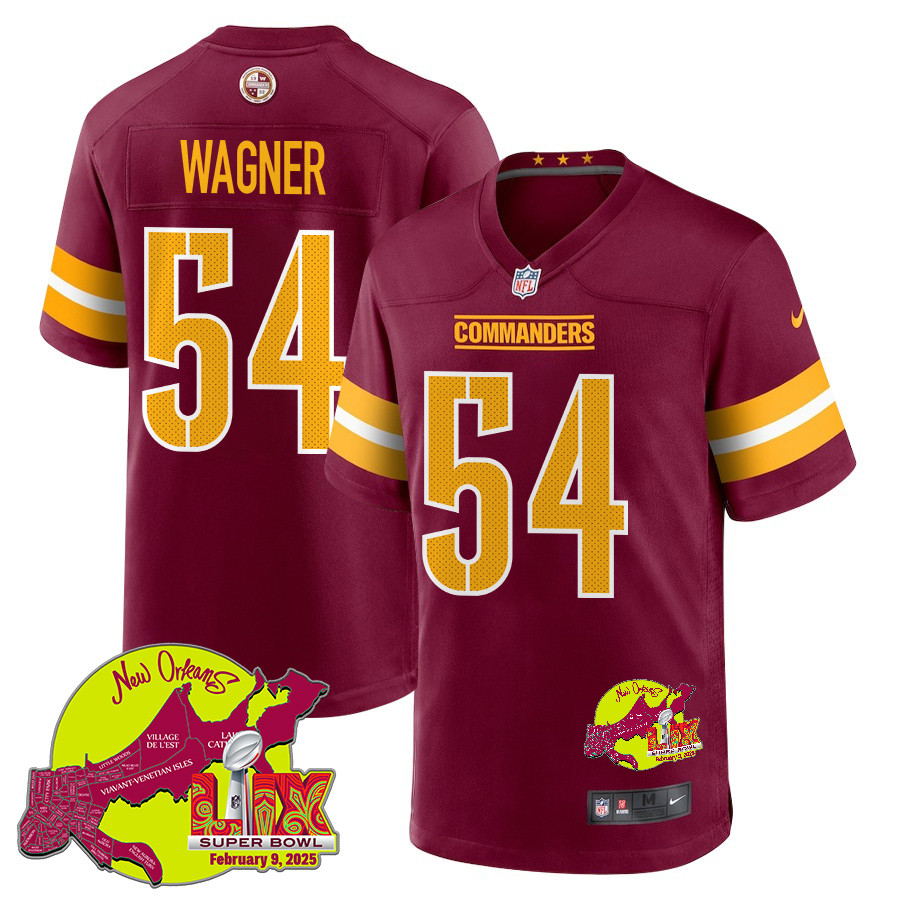 NFL Bobby Wagner 54 Washington Commanders Super Bowl LIX New Orleans Patch Game Men Jersey – Burgundy