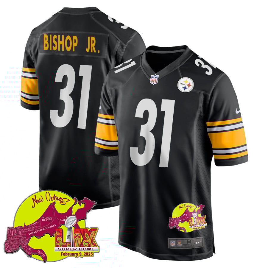 Beanie Bishop Jr. 31 Pittsburgh Steelers Super Bowl LIX New Orleans Patch Game Men Jersey – Black