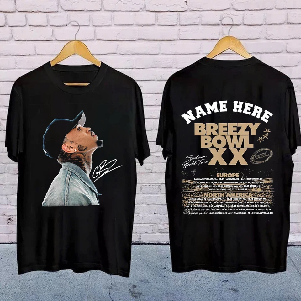 New Custom Chris Brown Breezy Bowl Xx Tour 2 Sided T Shirt Unisex S-3Xl,Gift For Fan