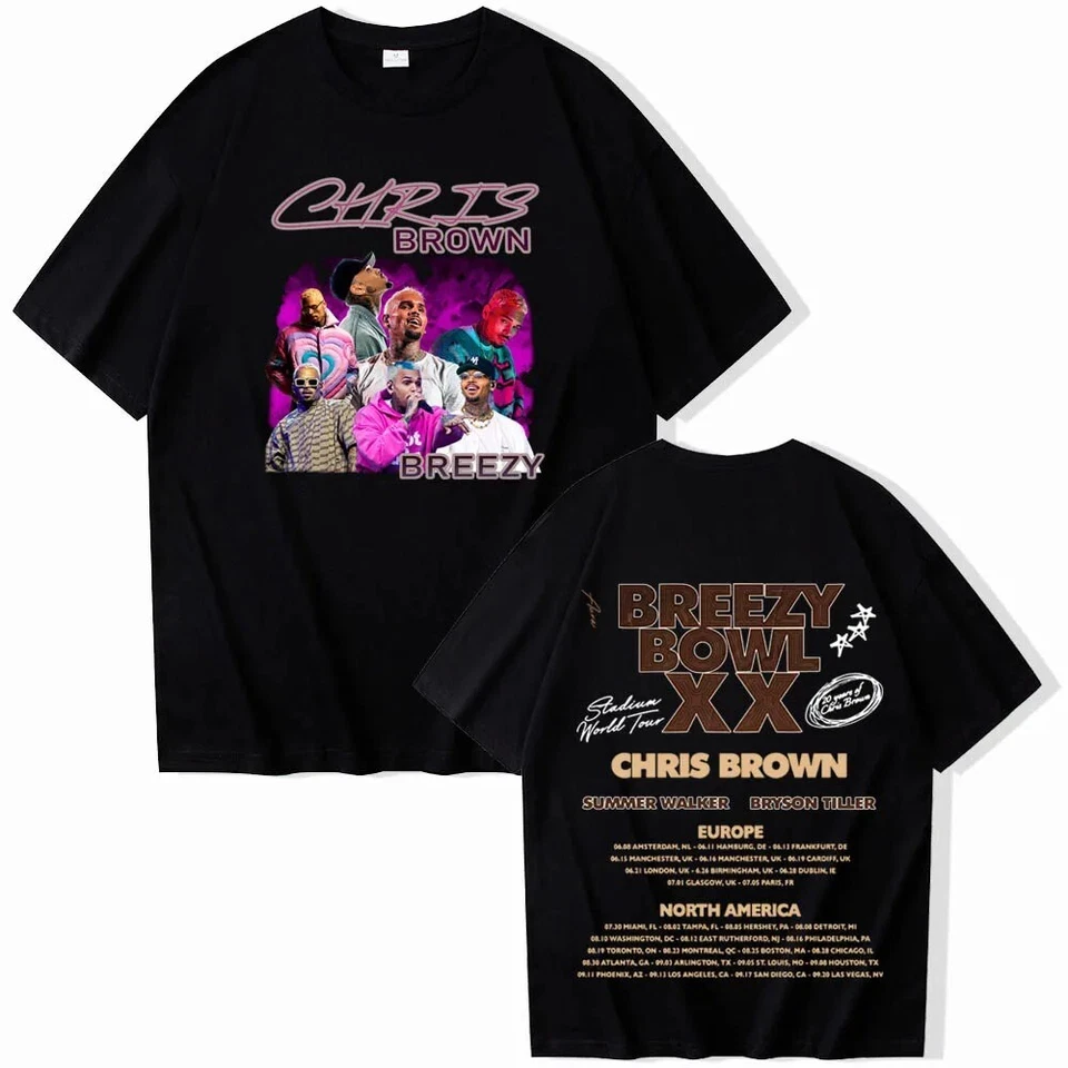 New Chris Brown Breezy Bowl Xx Tour 2 Sided T Shirt Unisex S-3Xl,Gift For Fan,Hiphop