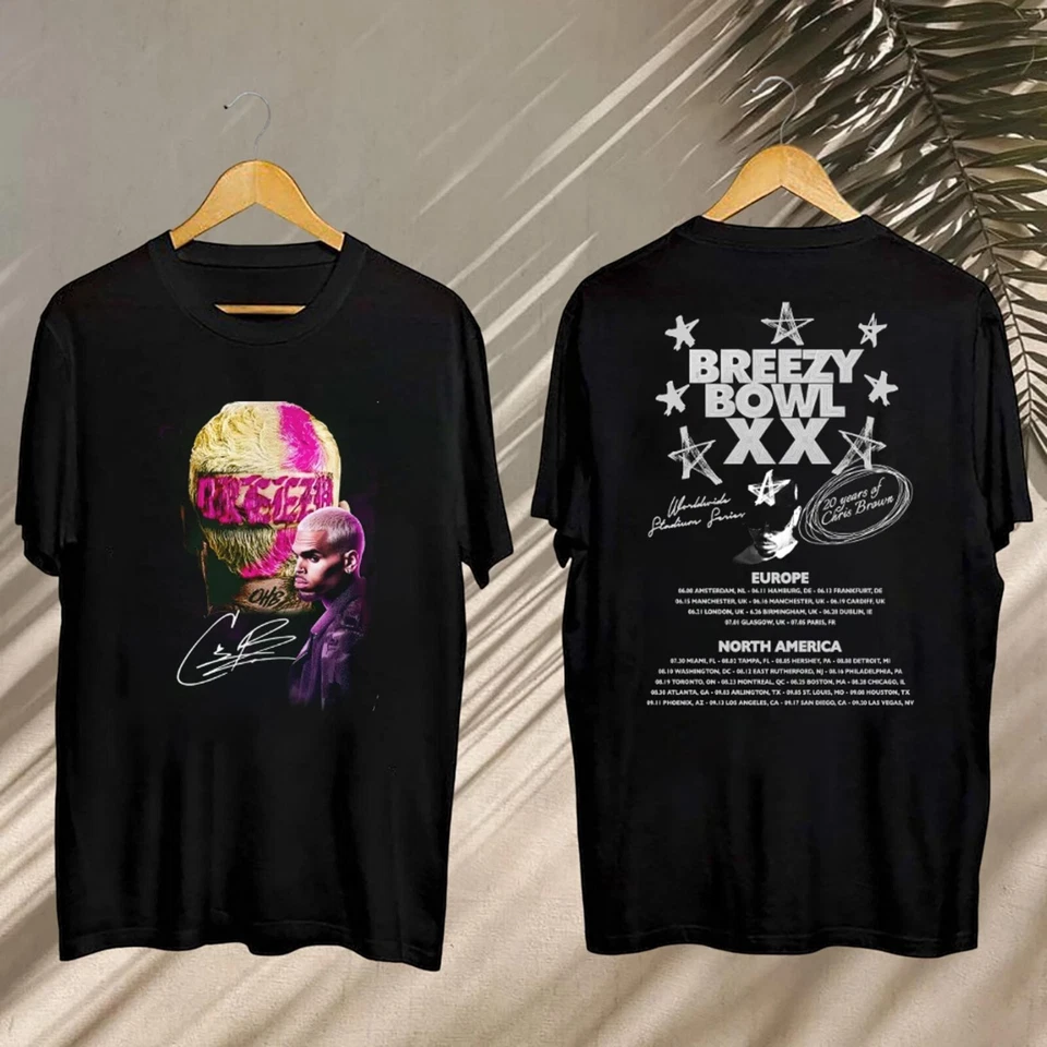 New Graphic Chris Brown Breezy Bowl Xx Tour 2025 2 Sided T Shirt,Album,Gift For Fan.