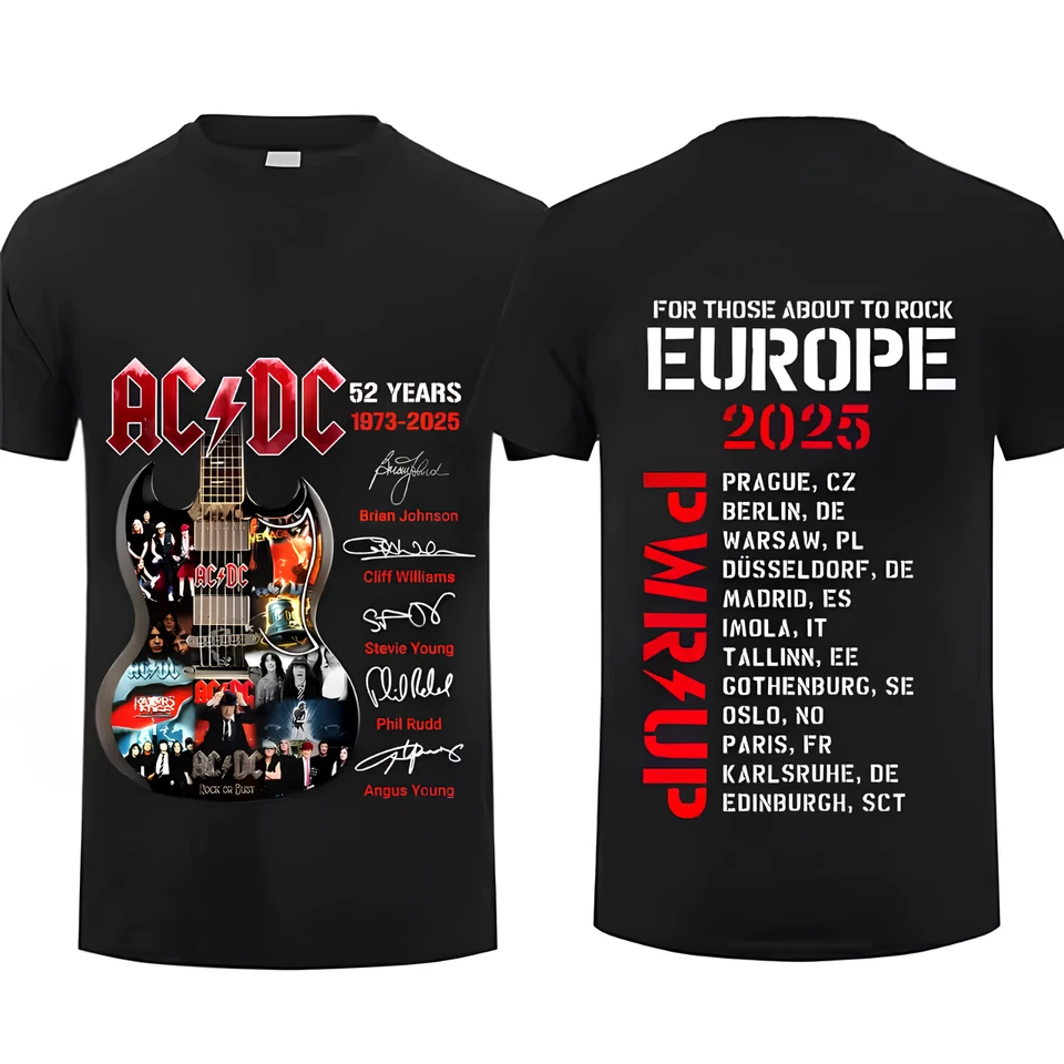 New Power Up Tour 2025 Unisex T Shirt, Ad/Dc Band Shirt, Band 52 Years Rare Vintage