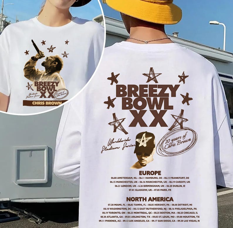 Chris Brown Breezy Bowl Xx Tour 2 Sided Shirt, Chris Brown Album Shirt, Cb Tour 2025 Shirt