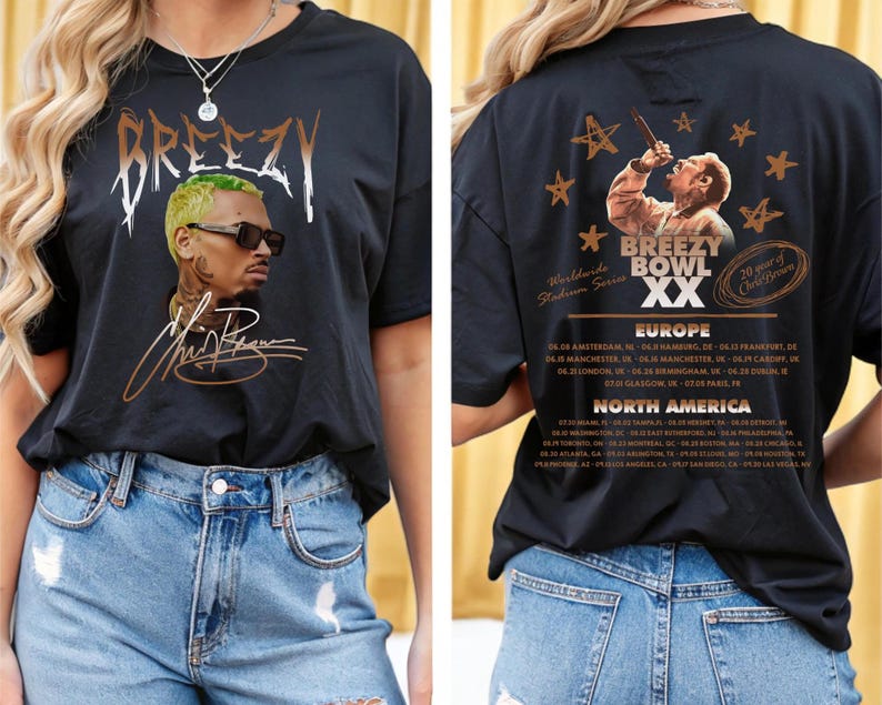 Chris Tour Merch, Cb T-Shirt, Brown 2025 Concert, Breezy Bowl Xx Tour