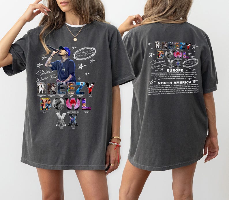 Chris Brown Breezy Bowl Xx Tour 2 Sided Tee,, Chris Brown Album Shirt, Chris Brown Fan Gift