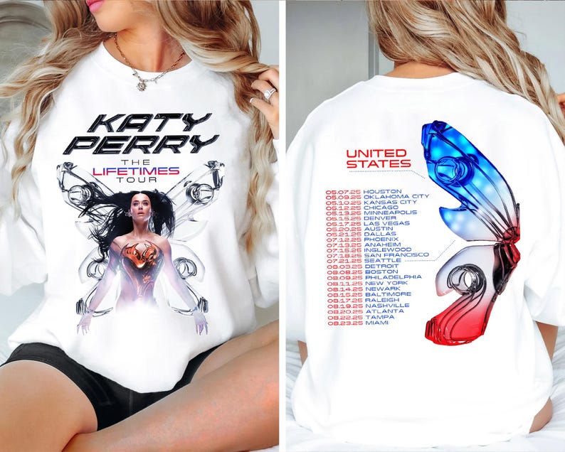 The Lifetimes Tour 2025 Shirt, Katy Perry Concert Merch, Pop Music T-Shirt, Tour Dates Back Print