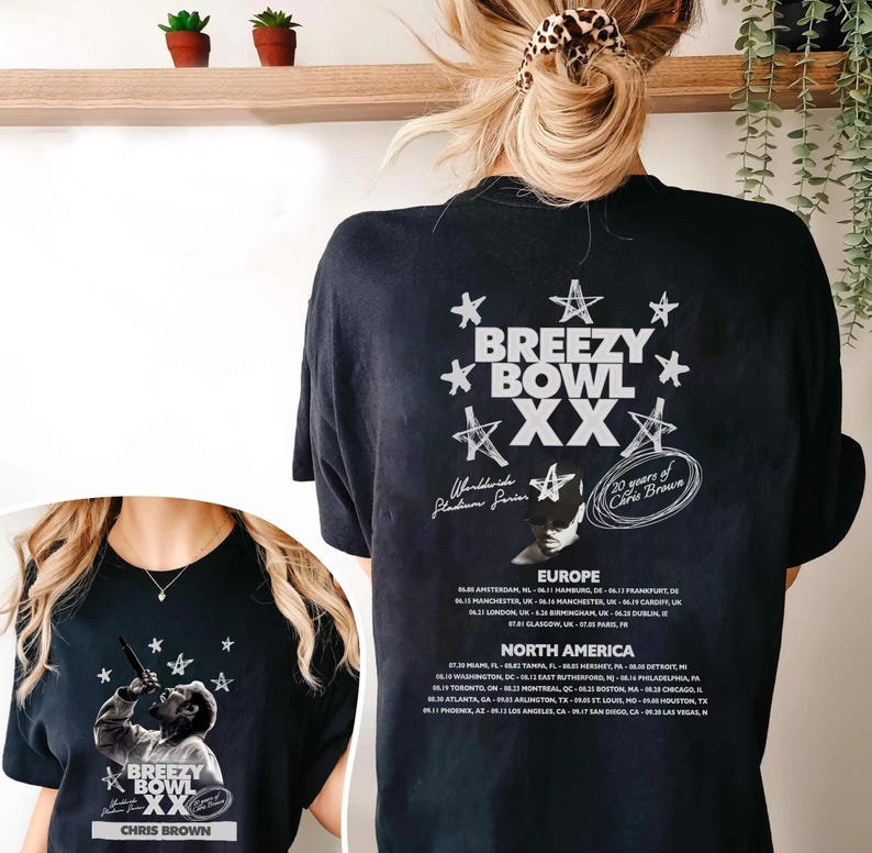 New Chris Brown Breezy Bowl Xx Tour 2 Sided Shirt, Chris Brown Album Shirt, Cb Tour 2025 Shirt, Chris Brown Fan Gift, Chris Brown Merch Shirt