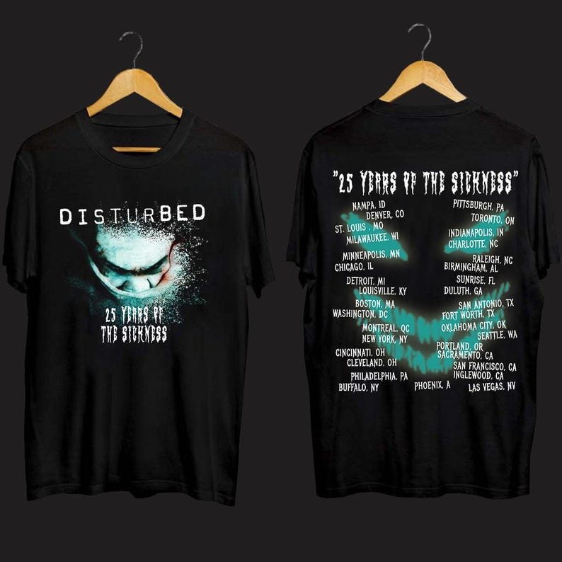 Unisex Front & Back Disturbed Tshirt, The Sickness 25Th Anniversary Tour 2025 Shirt