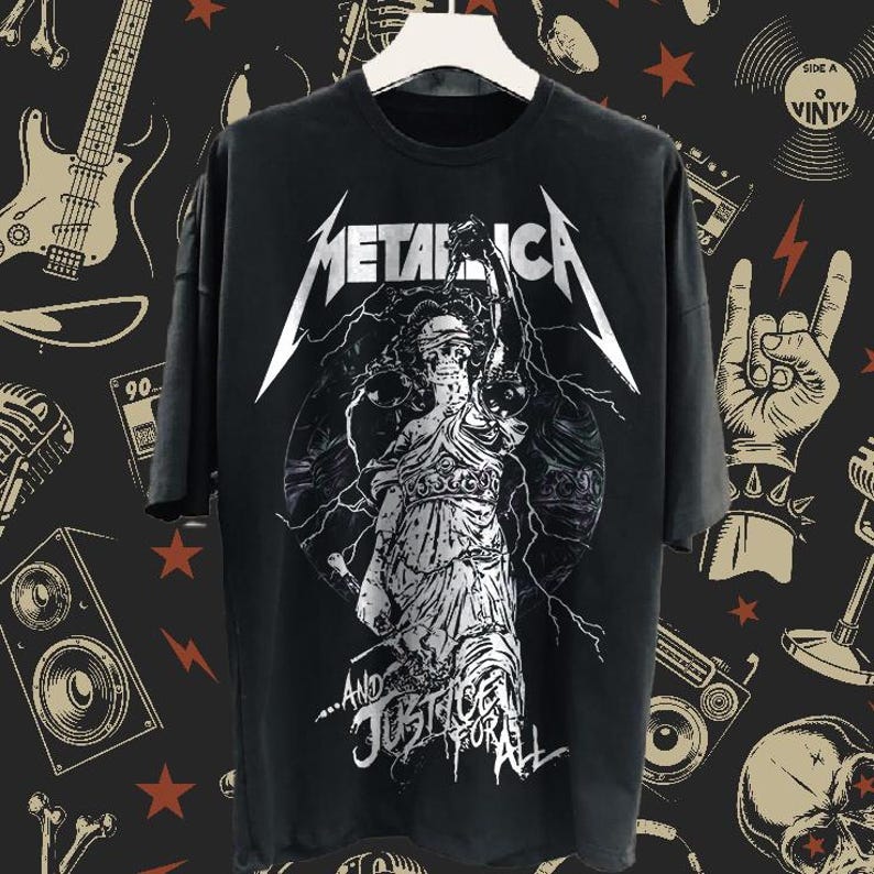 And Justice For All Metallic Band Shirt Tee, Vintage Style Rock Merch Unisex Jersey Short Sleeve T-Shirt