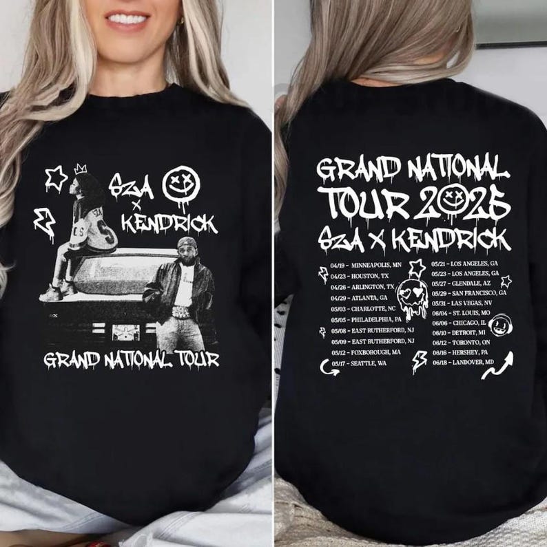 Grand National Tour Shirt Kendrick Lamar Sza, Tour Dates Back Print, Hip Hop Fan Gift, 2025 Rap Tee