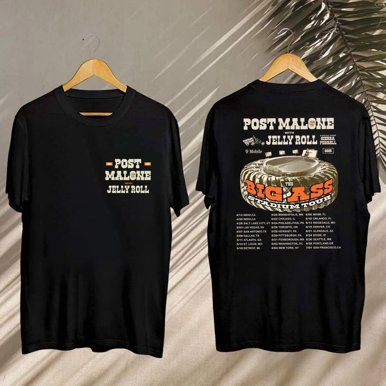 New Post Malone And Jelly Roll Tour, Post Malone Big Ass Stadium Tour 2025 Shirt, Post Malone Fan Shirt, Post Malone Merch, Jelly Roll Shirt