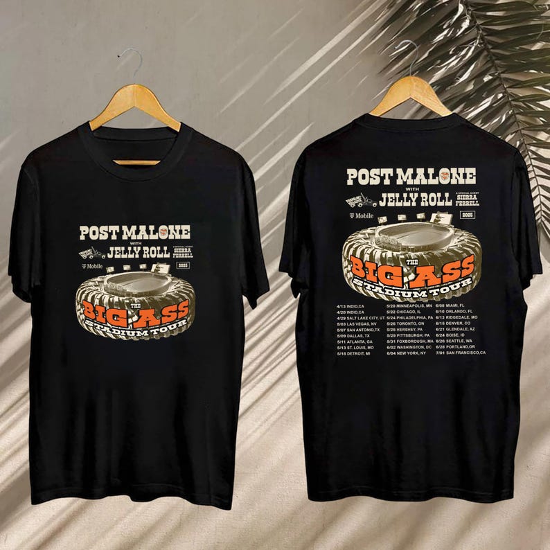 New Post Malone Big Ass Stadium Tour 2025 Shirt, Post Malone And Jelly Roll Shirt, Post Malone Fan Shirt, Post Malone Merch, Jelly Roll Shirt