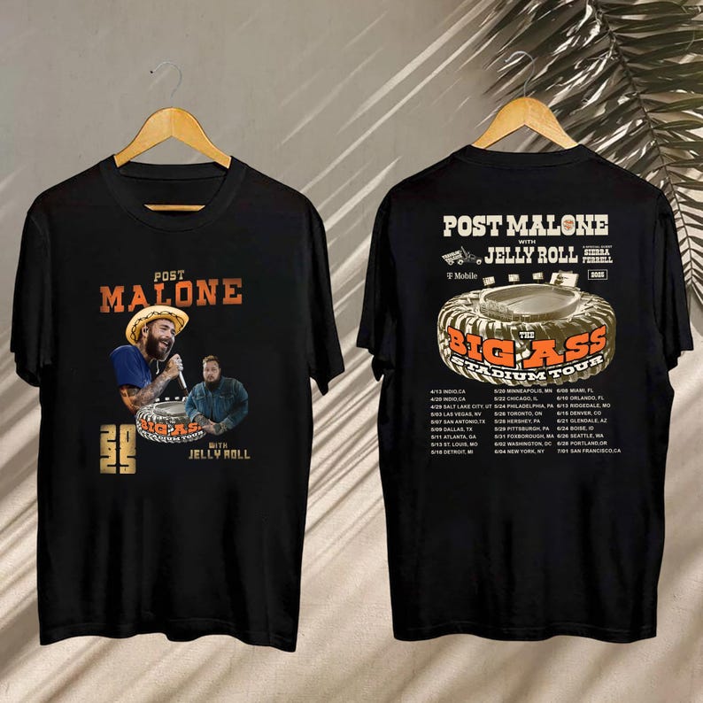 New 2025 Post Malone Big Ass Stadium Tour Shirt, Post Malone And Jelly Roll Shirt, Post Malone Fan Shirt, Post Malone Concert, Jelly Roll Merch