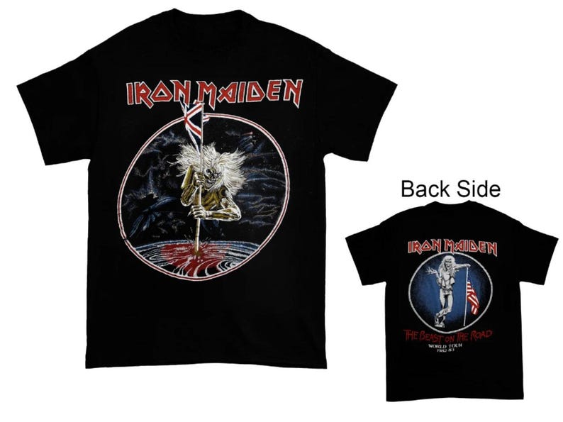 1982 Iron Maiden Beast On The Road Tour T-Shirt New Black Tee