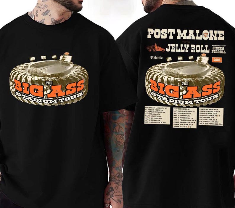 Post Malone Jelly Roll Concert Tour 2025 Shirt Posty Beautifully Broken Rapper Tee Men Women Posty Tour Shirt Concert Tour Tee Jelly Roll