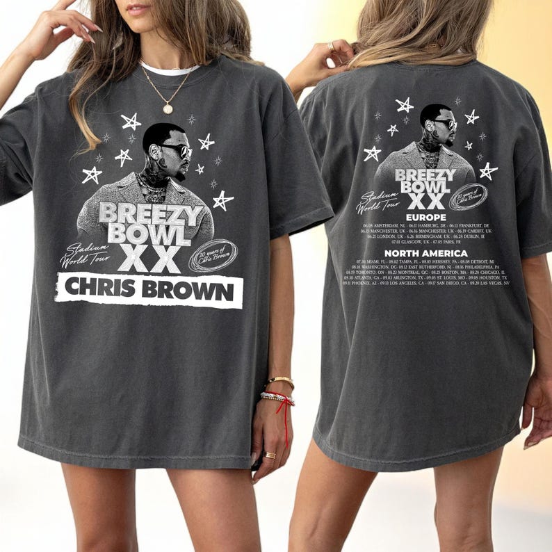 New 2 Sided Chris Breezy Bowl Xx Tour 2025 Shirt, Chris Tour Merch, Cb T-Shirt, Brown 2025 Concert, Breezy Bowl Xx Tour Sweatshirt Hoodie