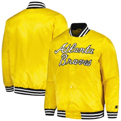 Atlanta Braves Cross Bronx Fashion Satin Baseball Jacket For men Gold