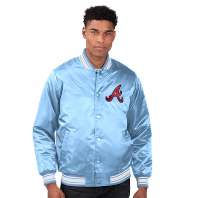 Atlanta Braves Starter Locker Room Satin Full Snap Varsity Baseball Jacket Light Blue
