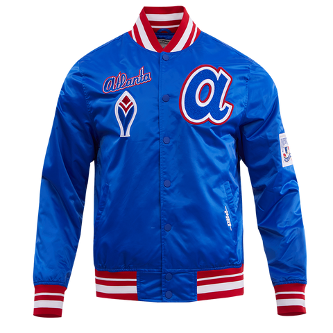 Atlanta Braves Retro Classic Rib Satin Baseball Jacket For men Royal Red
