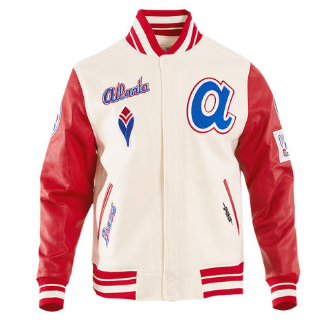 Atlanta Braves Retro Classic Wool Baseball Jacket For men Eggshell Red