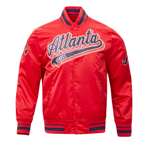 Atlanta Braves Script Tail Satin Baseball Jacket For men Red Navy