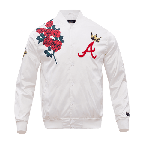 Atlanta Braves Rose White Satin Men?? Baseball Jacket