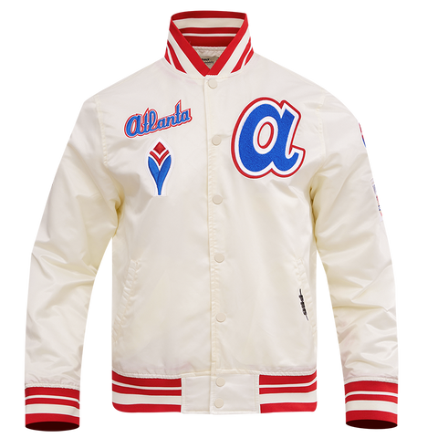 Atlanta Braves Retro Classic Rib Satin Baseball Jacket For men Eggshell Red