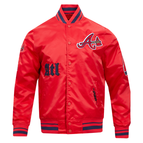 Atlanta Braves Old English Rib Satin Baseball Jacket For men Red Navy