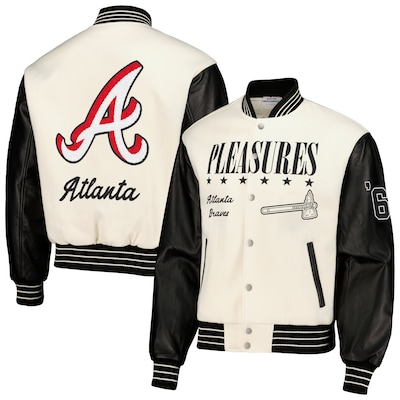 Atlanta Braves Pleasures Full Snap Baseball Jacket For men White