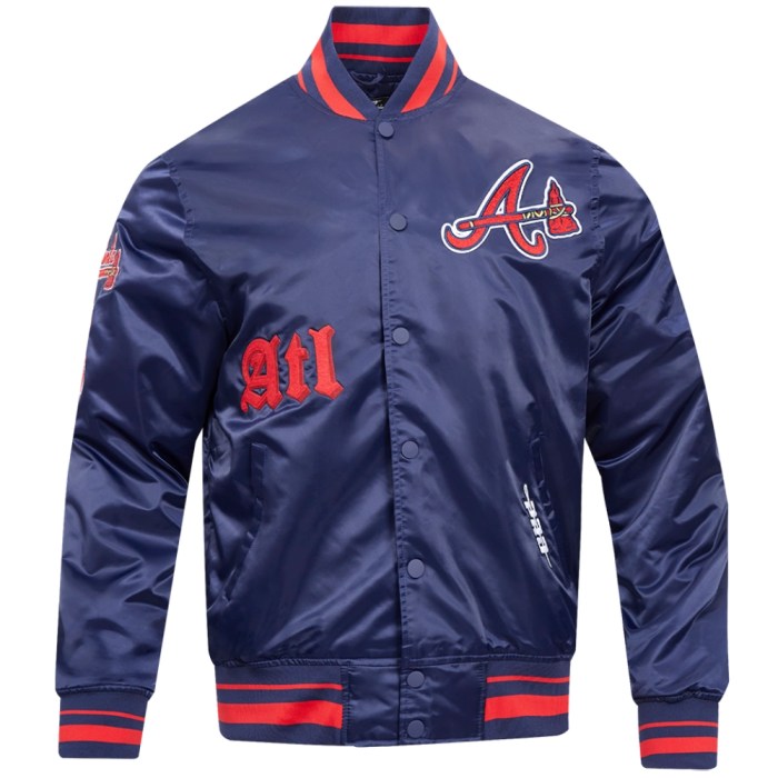 Atlanta Braves Team Players Satin Varsity Navy Baseball Jacket