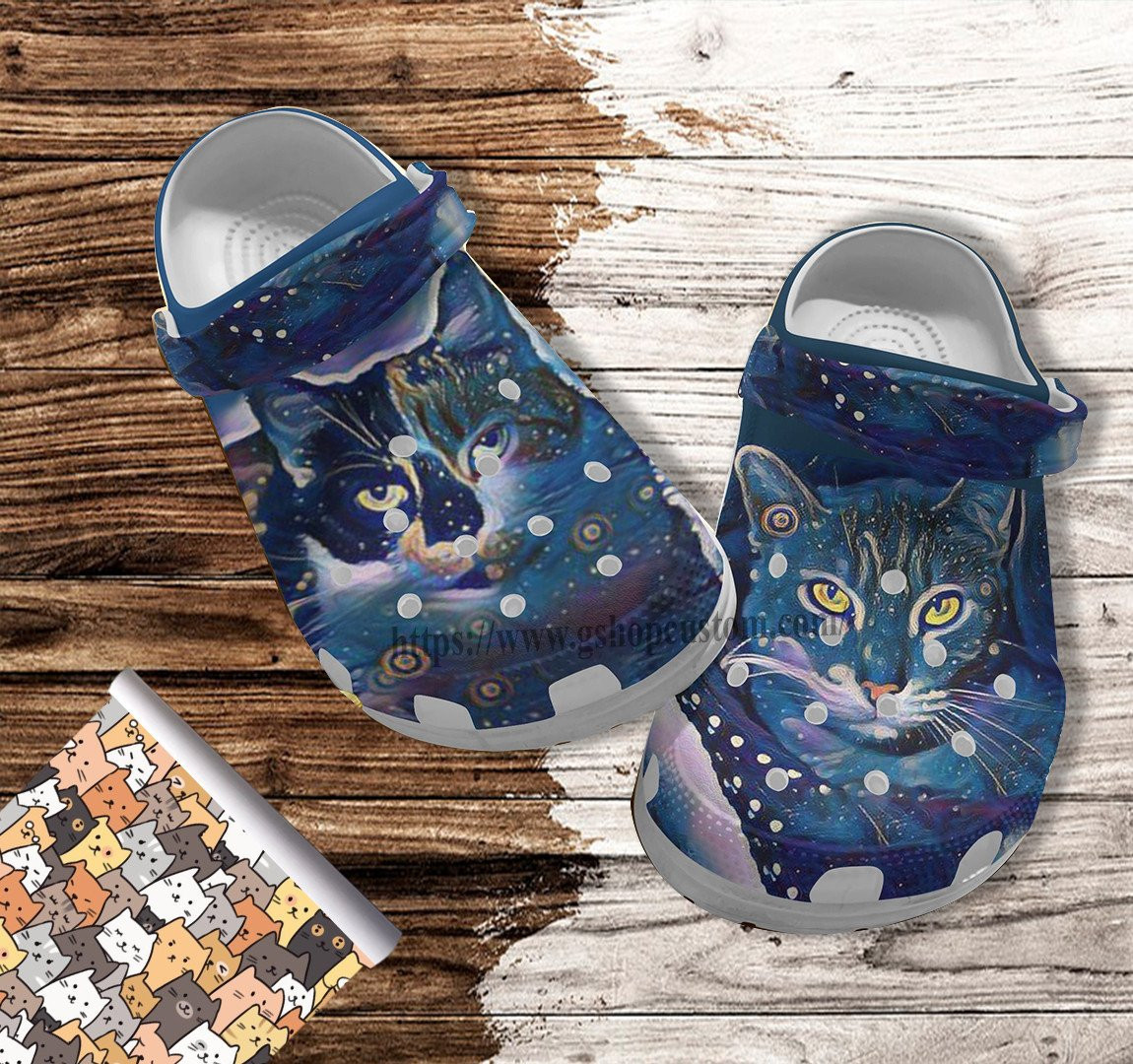Cat Art Blue Best Cat Dad Lover Crocs-Style Clogs